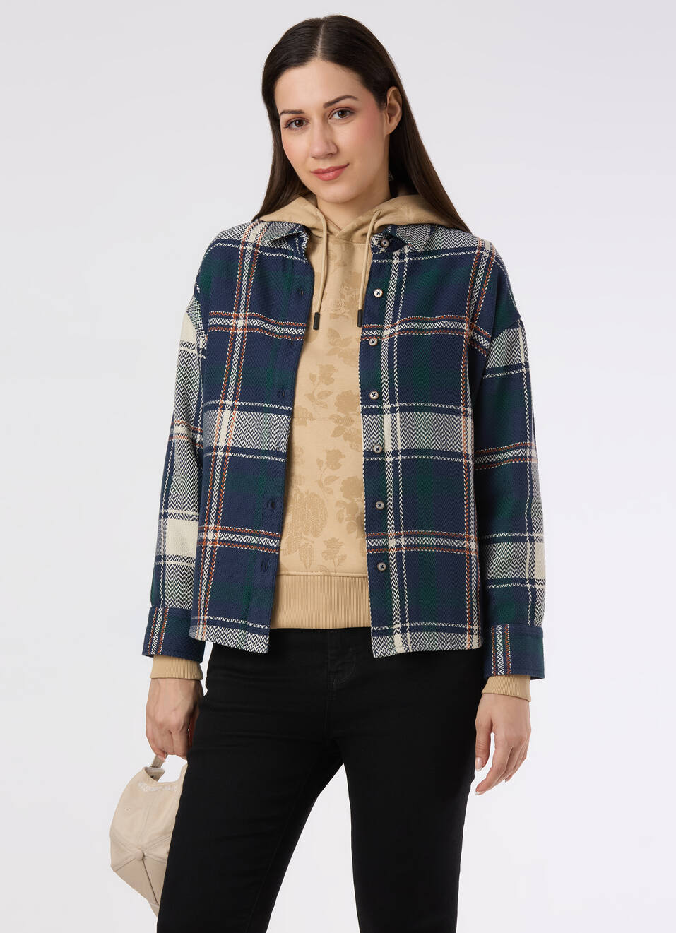 Women Oversized Green Checked Shirt, , large image number 0