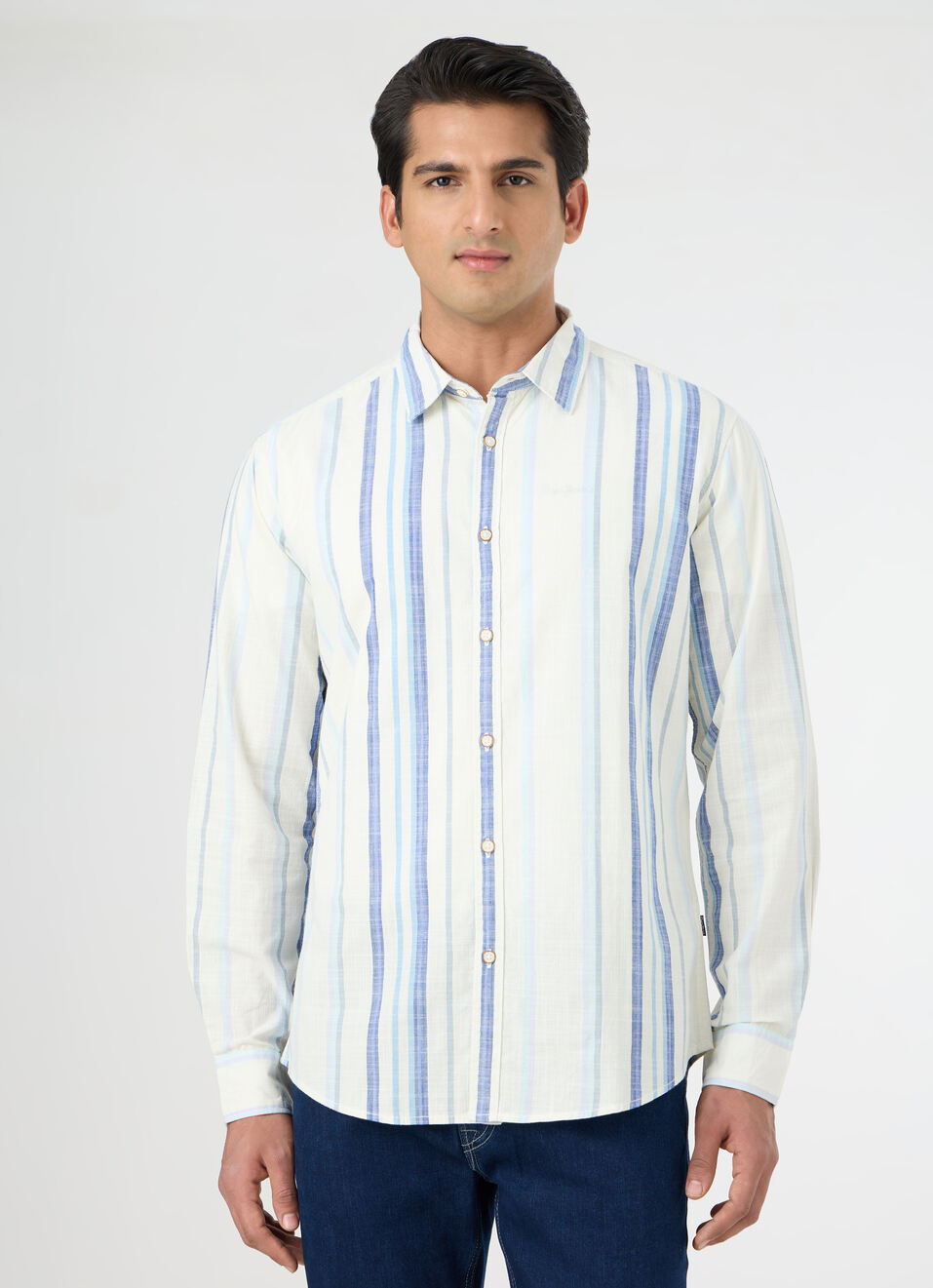 Men White Striped Shirt, , large image number 1