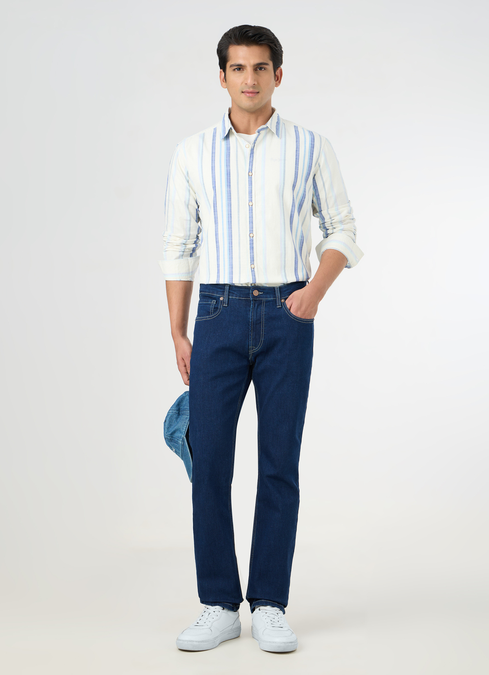 Men White Striped Shirt, , large image number 5