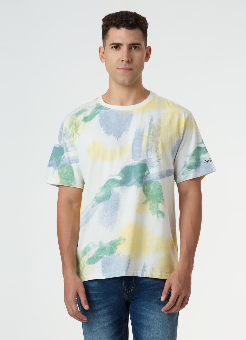 Men Off White Relaxed Fit All Over Brushstroke Print T-shirt, , large image number 1