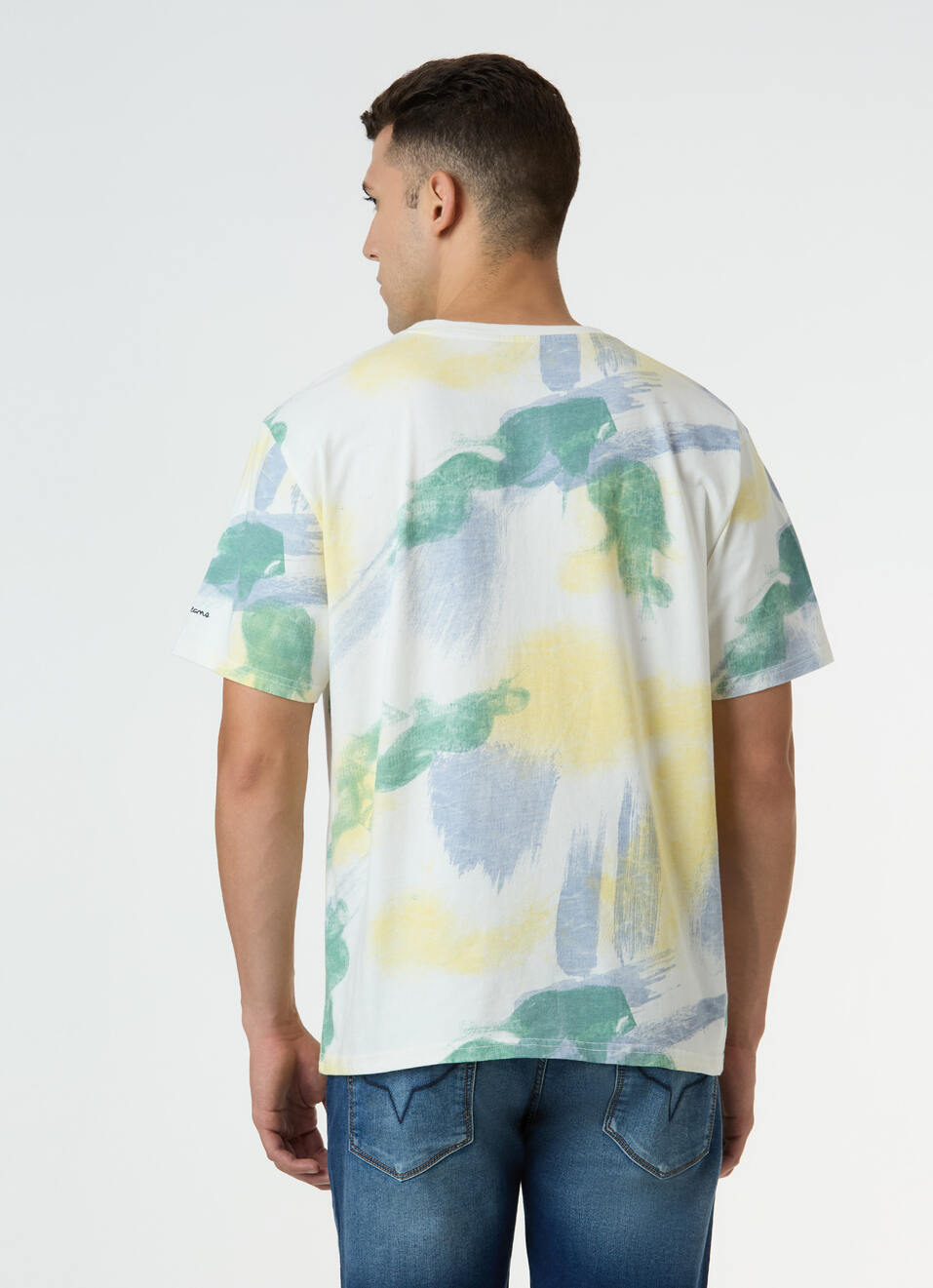Men Off White Relaxed Fit All Over Brushstroke Print T-shirt, , large image number 2