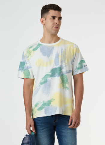 Men Off White Relaxed Fit All Over Brushstroke Print T-shirt