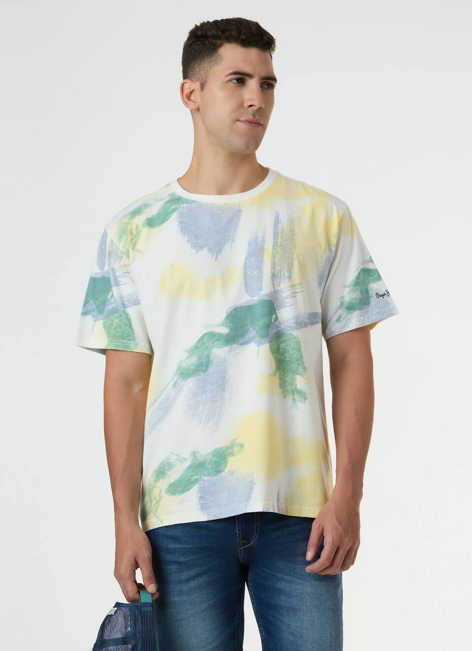 Men Off White Relaxed Fit All Over Brushstroke Print T-shirt, , large image number 0
