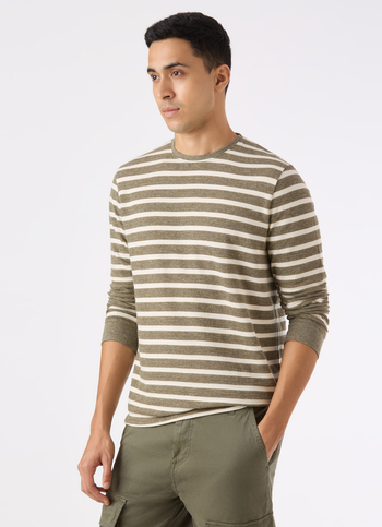 Men Green Stripe Slim Fit Full Sleeve T-shirt