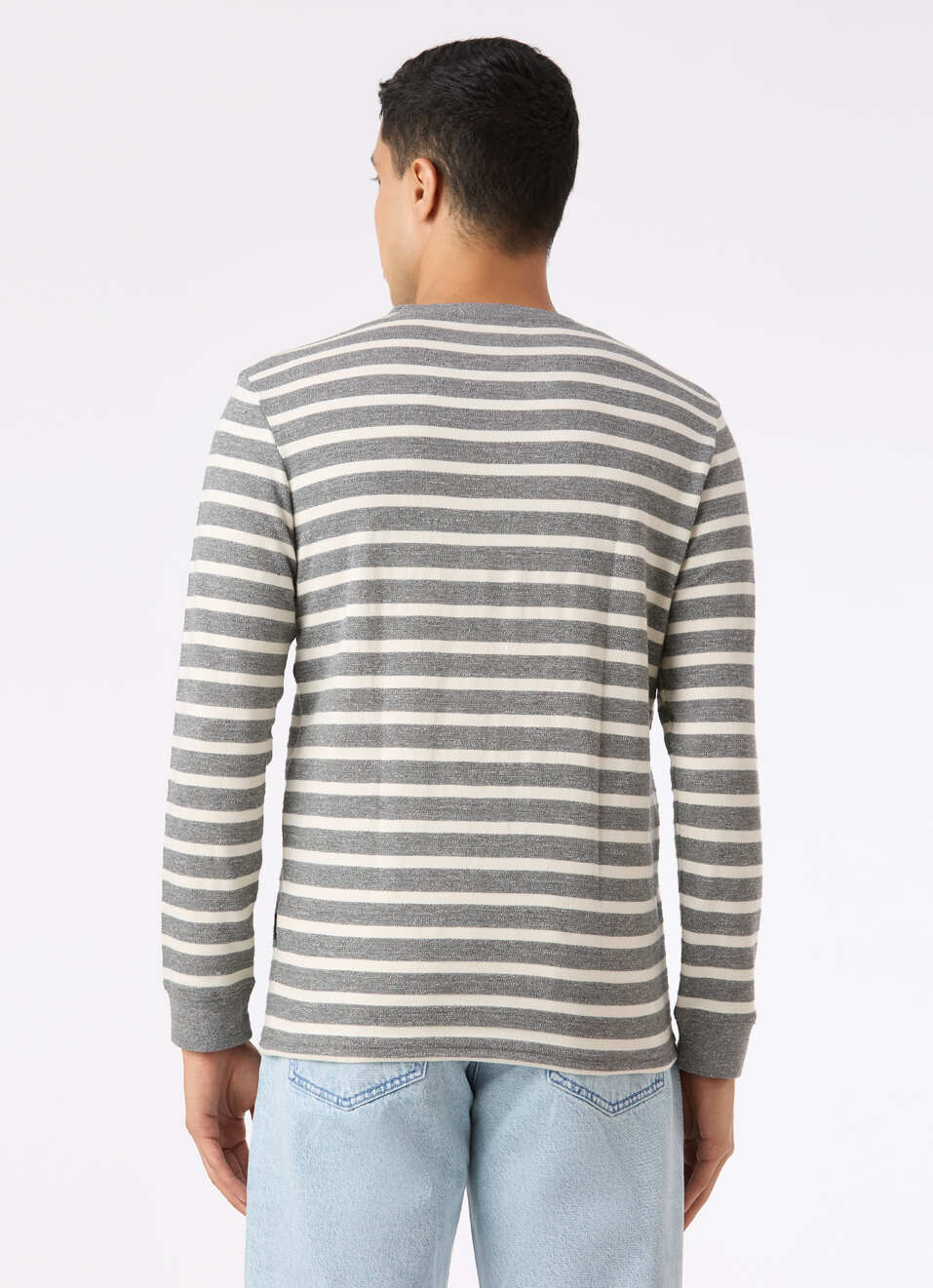 Men Grey Stripe Slim Fit Full Sleeve T-shirt, , large image number 2