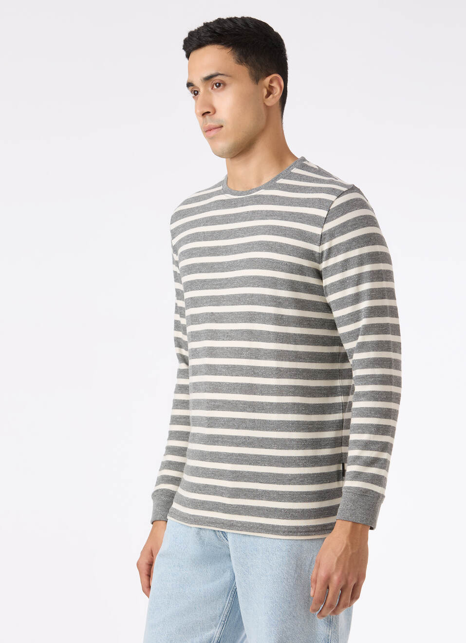 Men Grey Stripe Slim Fit Full Sleeve T-shirt, , large image number 3