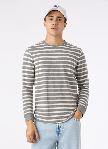 Men Grey Stripe Slim Fit Full Sleeve T-shirt