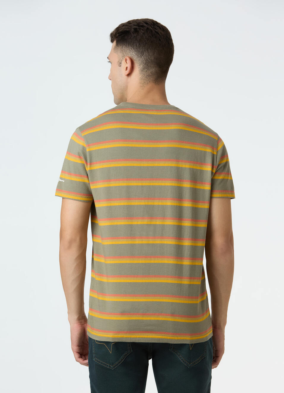 Men Olive Horizontal Stripe Short Sleeve T-shirt, , large image number 2