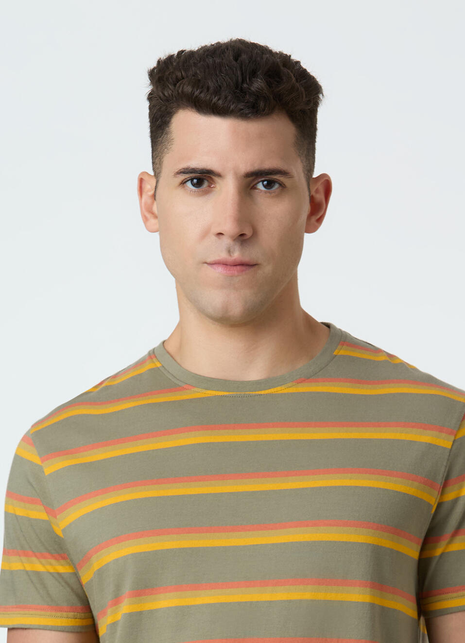 Men Olive Horizontal Stripe Short Sleeve T-shirt, , large image number 4