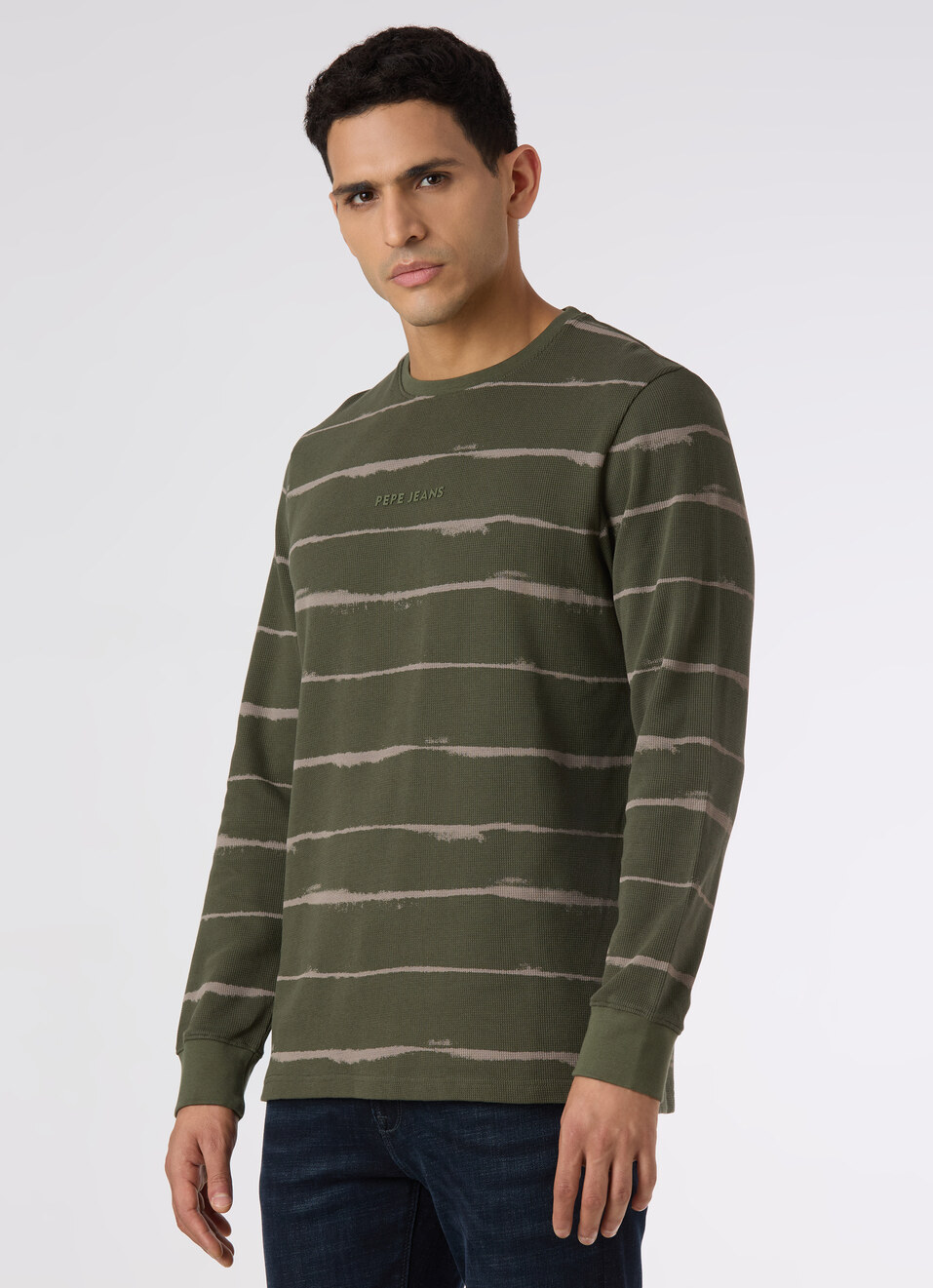 Men Olive Green Slim Fit Striped Full Sleeve T-shirt, , large image number 3