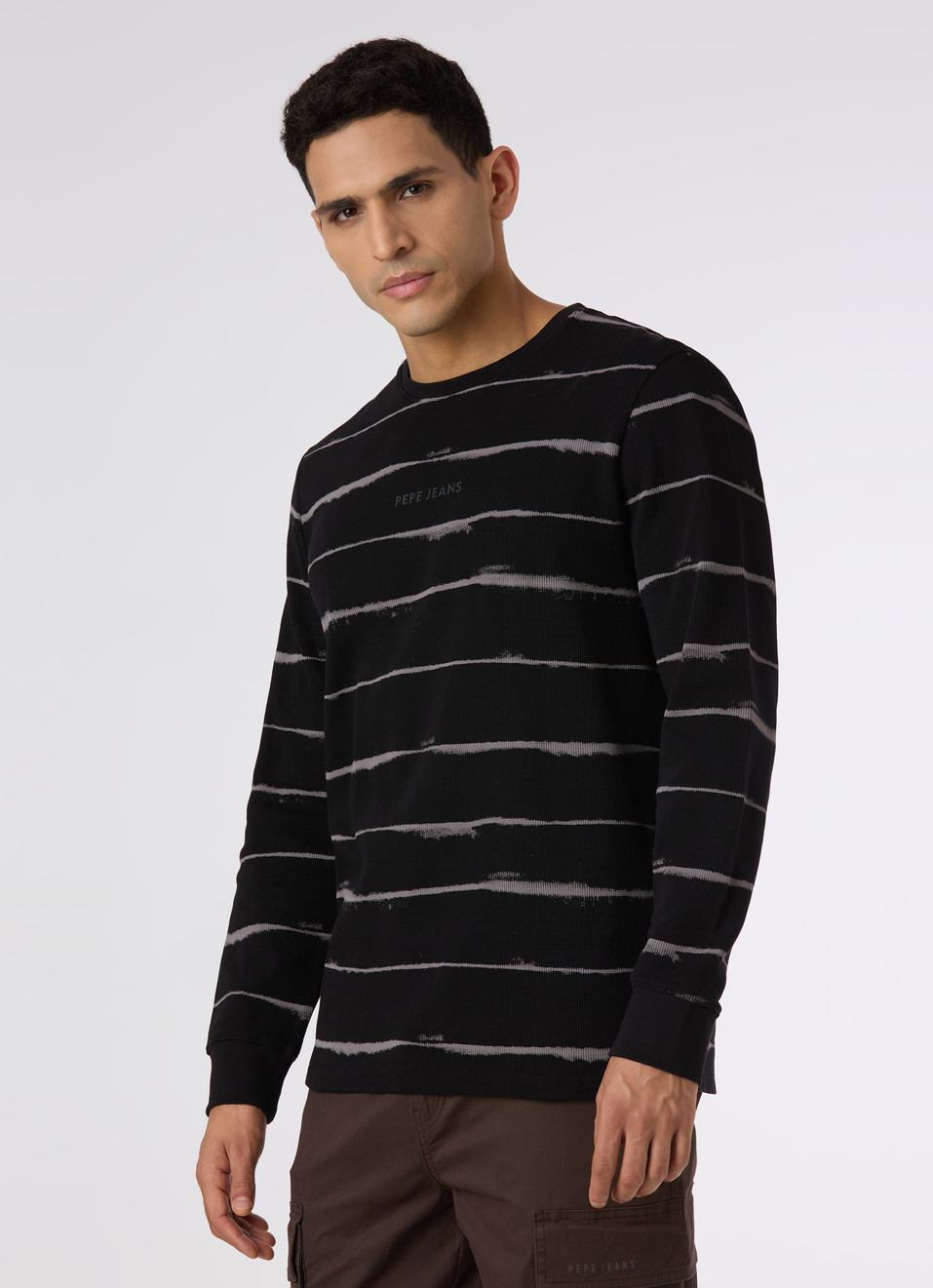 Men Black Slim Fit Striped Full Sleeve T-shirt, , large image number 3