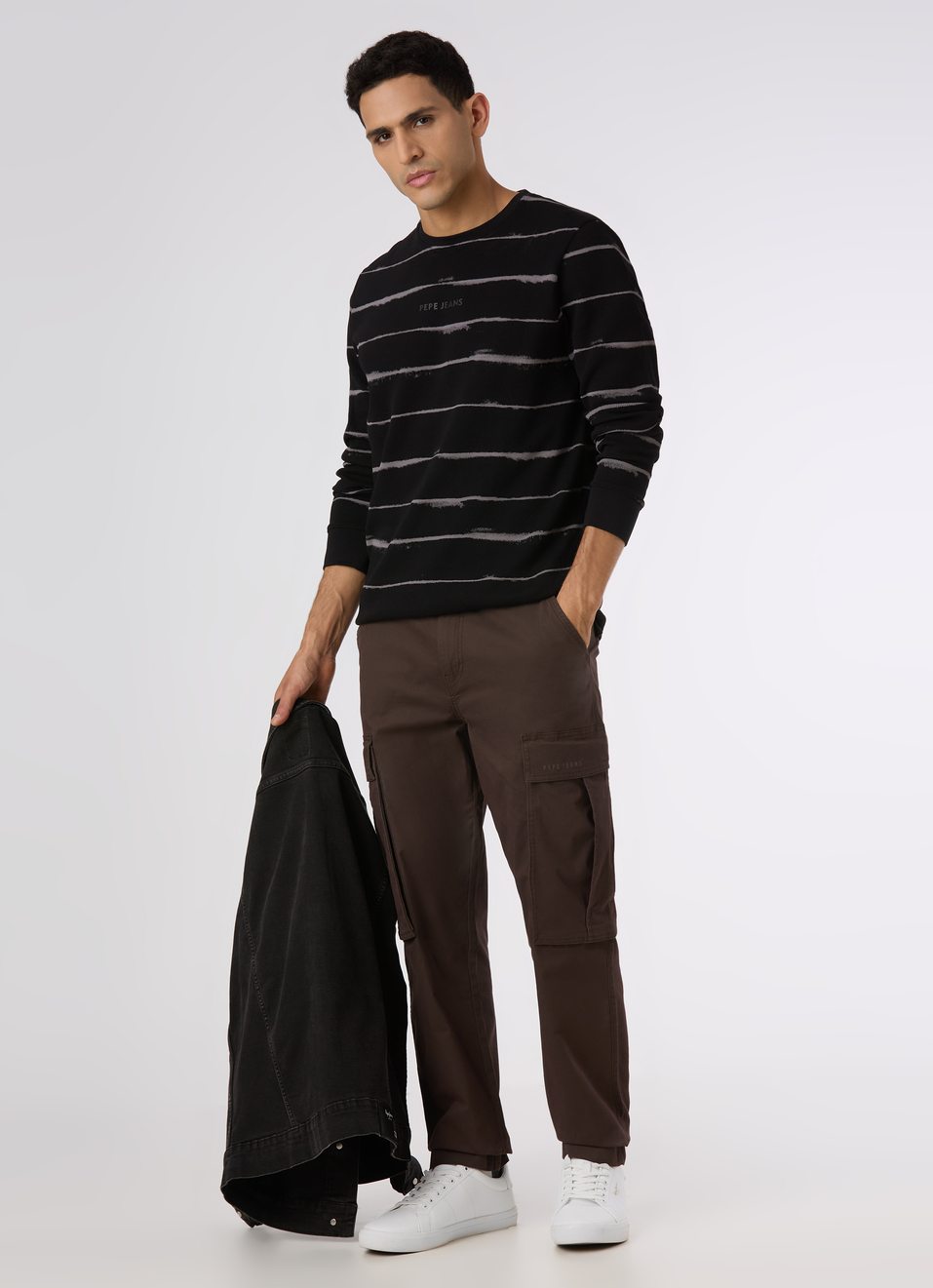 Men Black Slim Fit Striped Full Sleeve T-shirt, , large image number 5