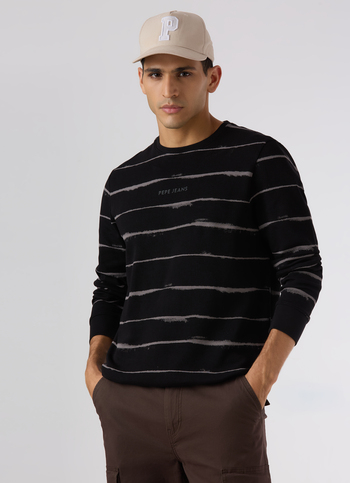Men Black Slim Fit Striped Full Sleeve T-shirt