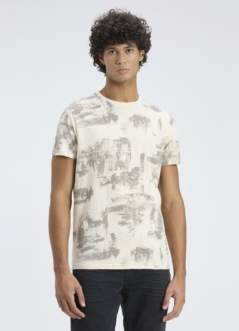 Men Ivory Abstract Print Short Sleeve T-shirt, , large image number 1