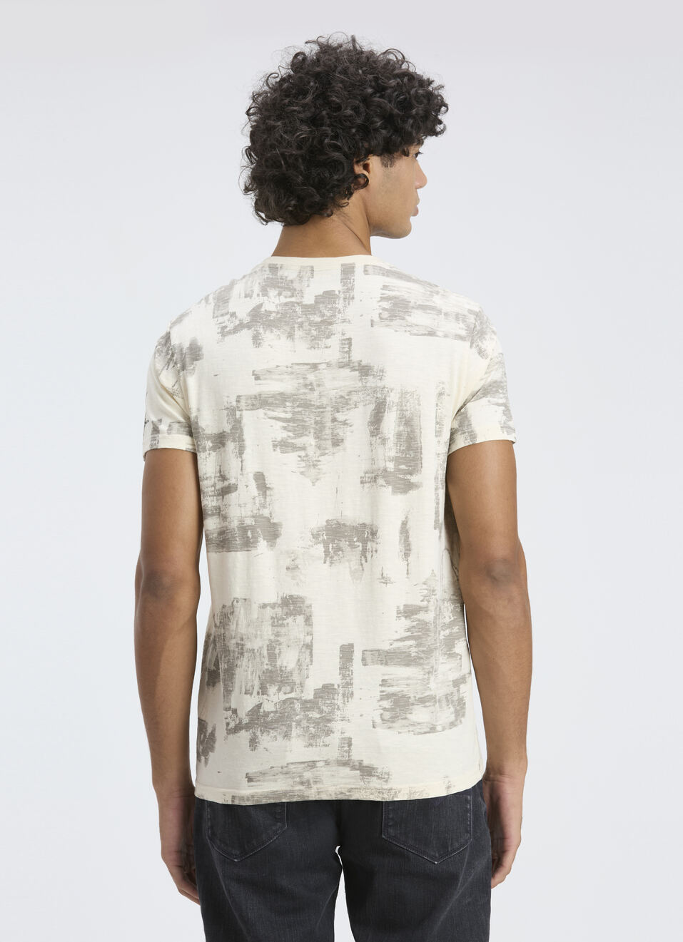 Men Ivory Abstract Print Short Sleeve T-shirt, , large image number 2