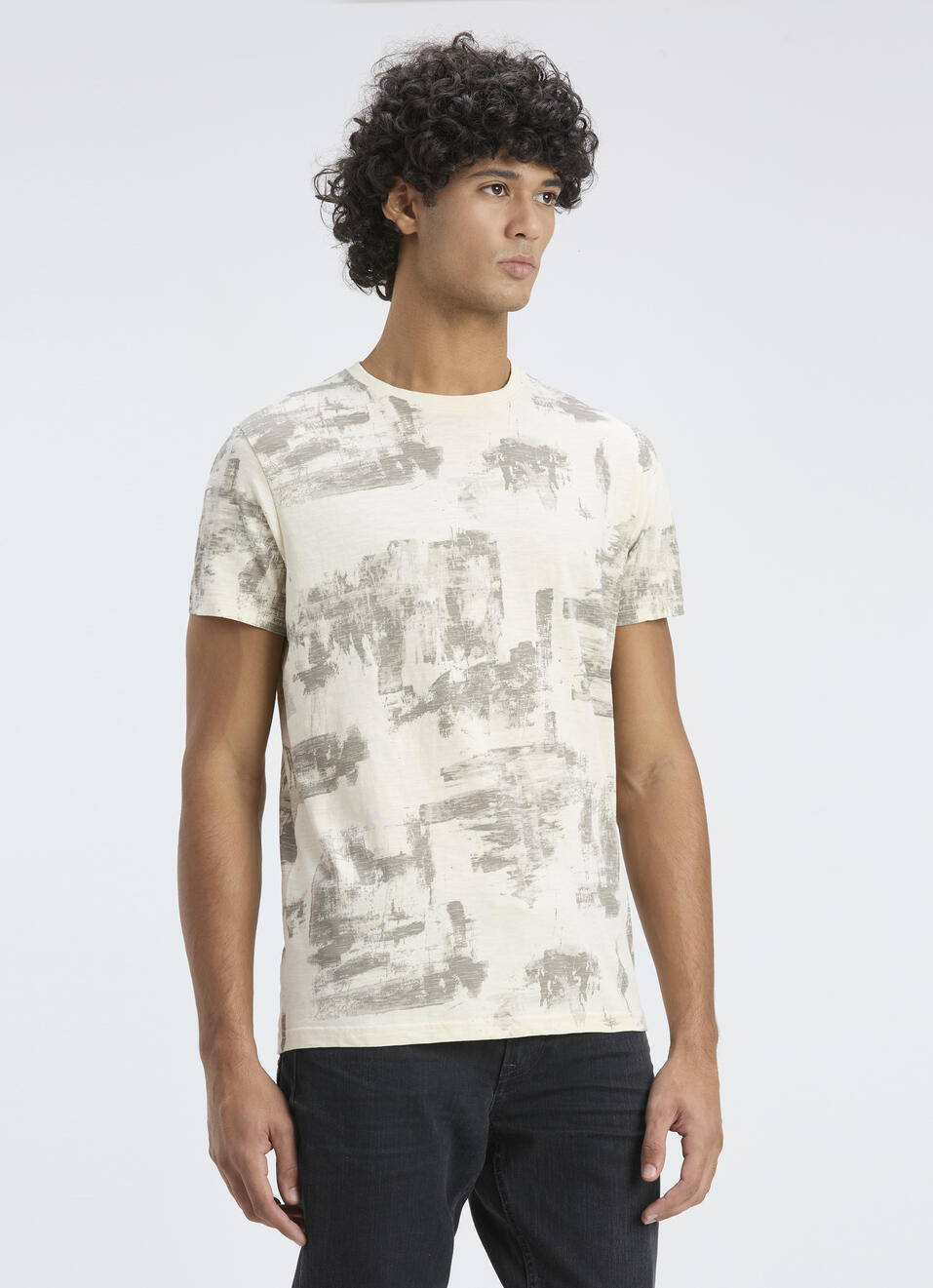 Men Ivory Abstract Print Short Sleeve T-shirt, , large image number 3