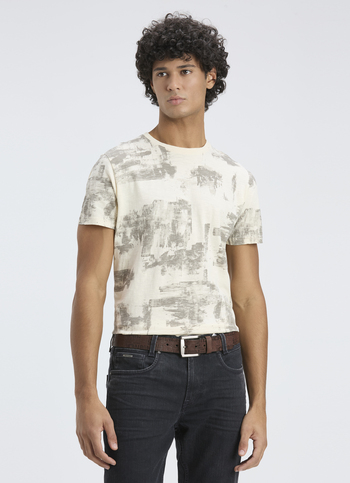 Men Ivory Abstract Print Short Sleeve T-shirt