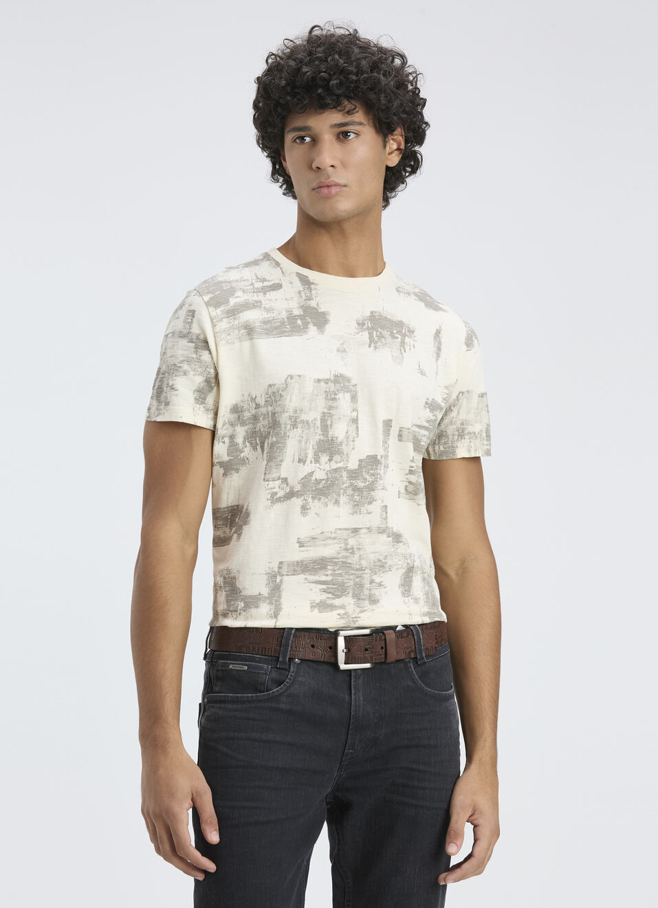 Men Ivory Abstract Print Short Sleeve T-shirt, , large image number 0