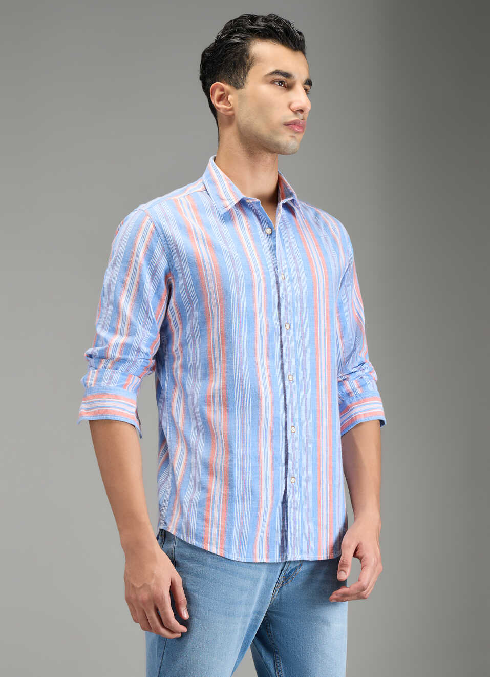 Men Blue Striped Shirt, , large image number 3
