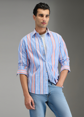 Men Blue Striped Shirt