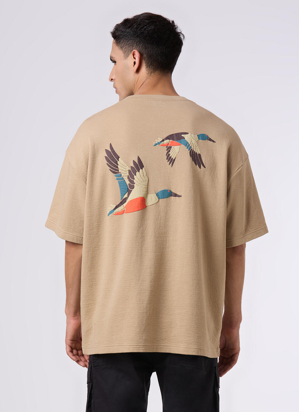 Men Oversized Beige Graphic Back Print T-shirt, , large image number 2