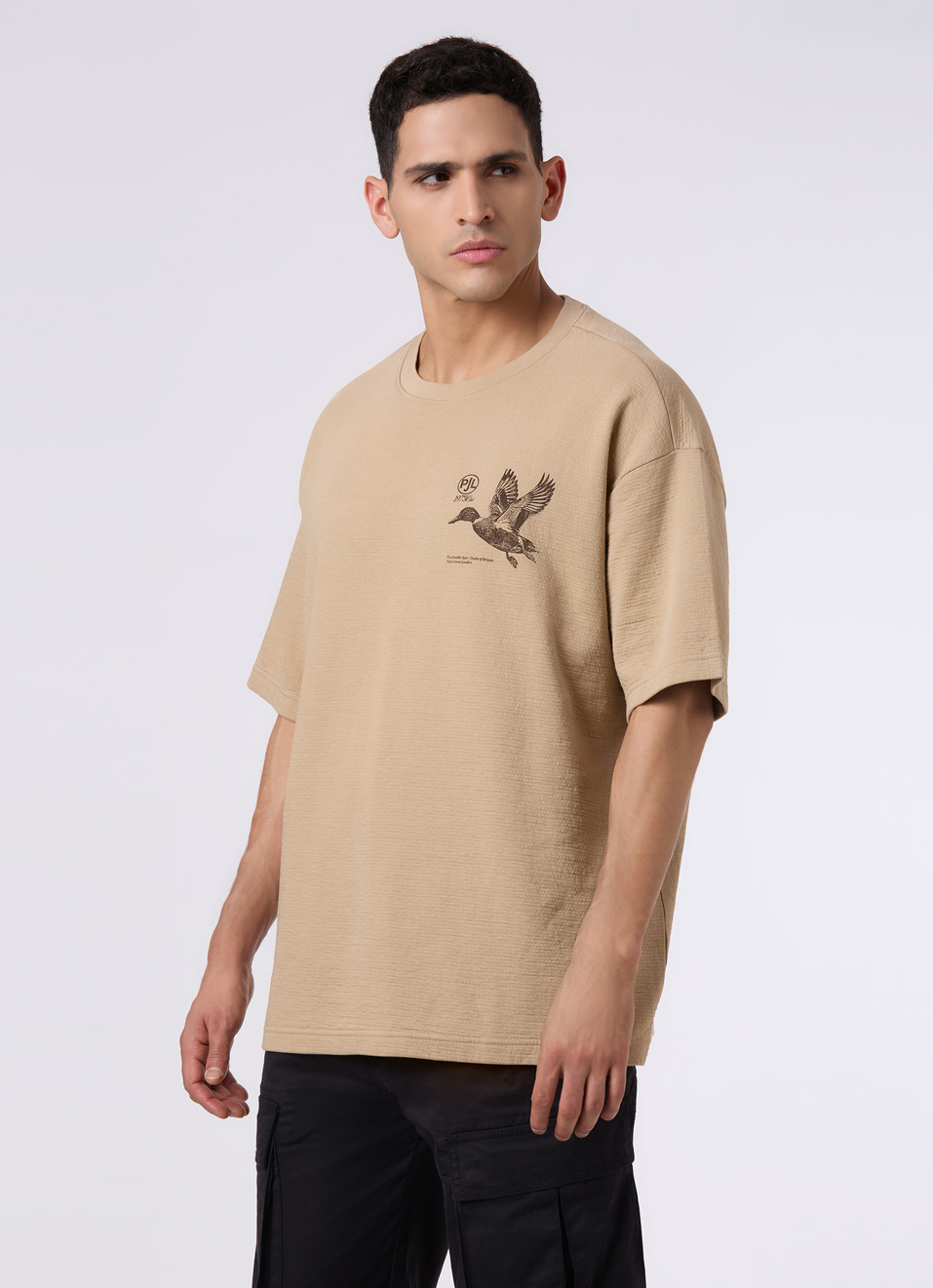Men Oversized Beige Graphic Back Print T-shirt, , large image number 3