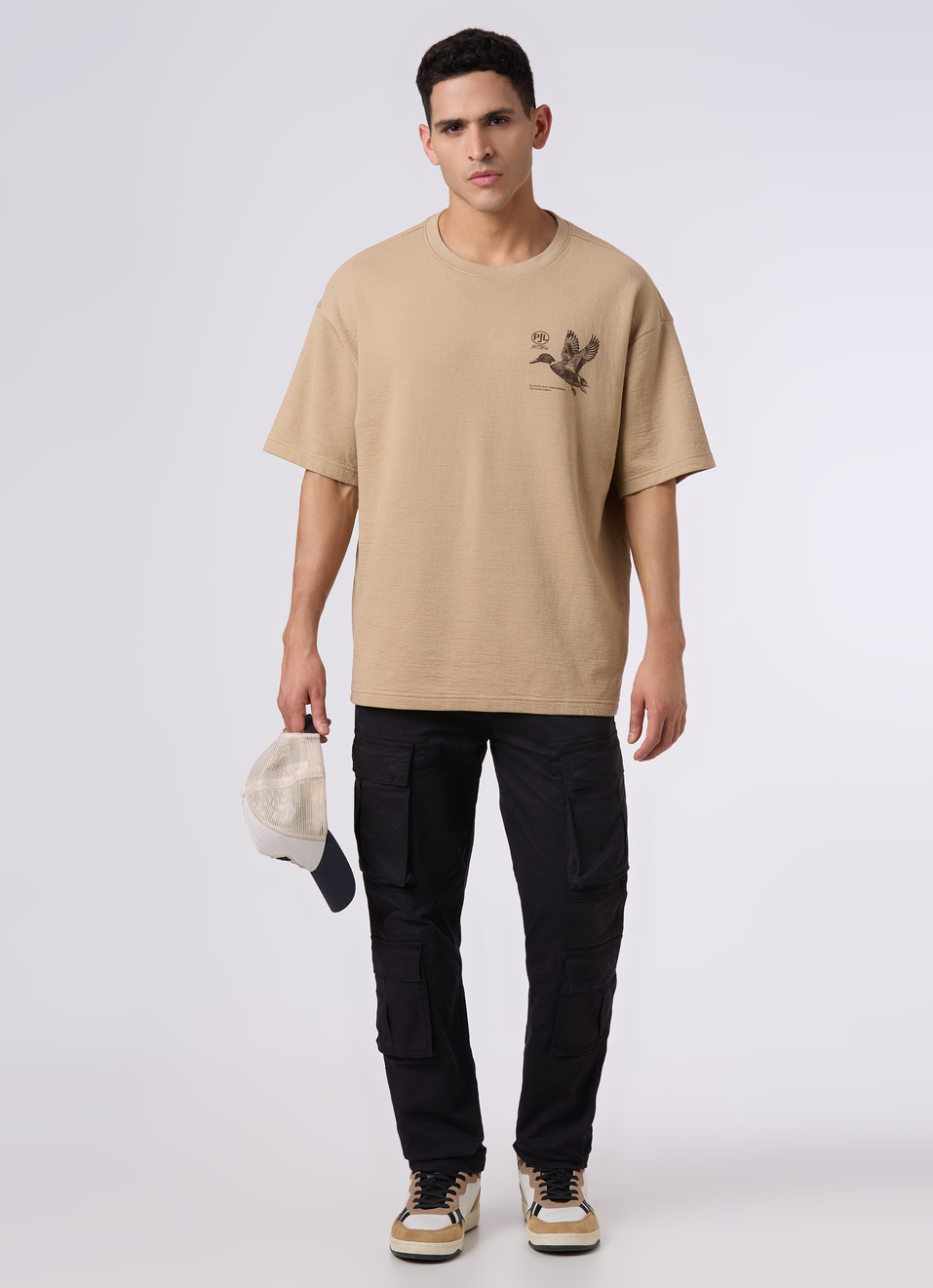 Men Oversized Beige Graphic Back Print T-shirt, , large image number 5