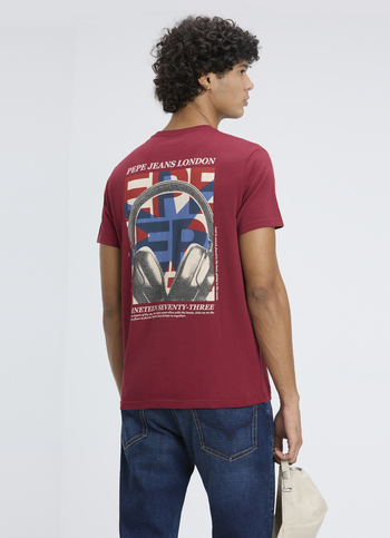 Men Red Back Graphic Print Short Sleeve T-shirt