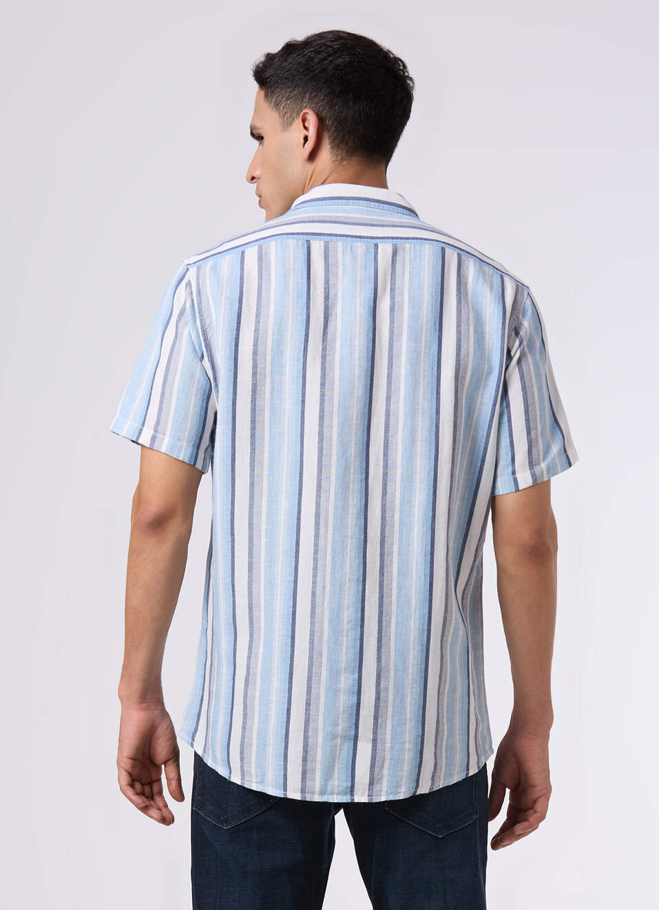 Men Blue Striped Regular Fit Short Sleeve Shirt, , large image number 2