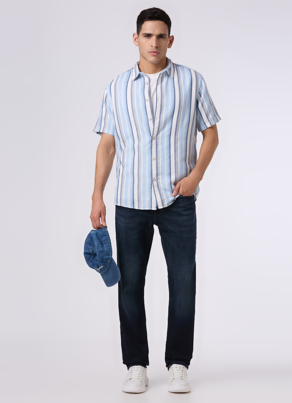 Men Blue Striped Regular Fit Short Sleeve Shirt, , large image number 5