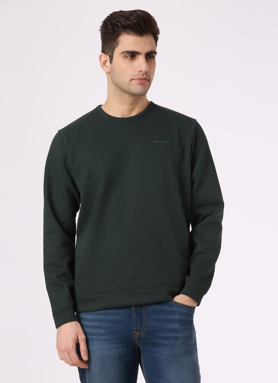 Men Green Solid Crew Neck Sweatshirt, , large image number 1