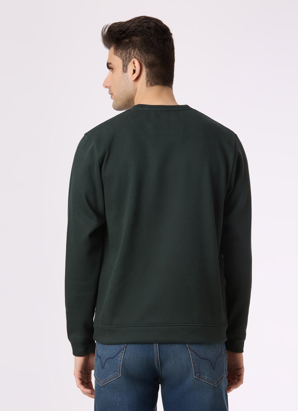 Men Green Solid Crew Neck Sweatshirt, , large image number 2