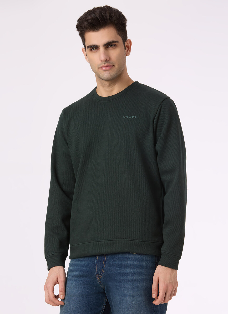 Men Green Solid Crew Neck Sweatshirt, , large image number 3