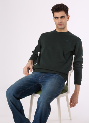 Men Green Solid Crew Neck Sweatshirt