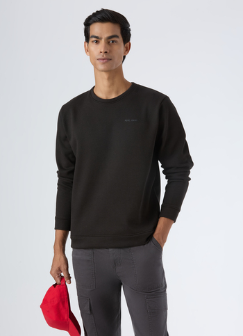 Men Black Solid Crew Neck Sweatshirt