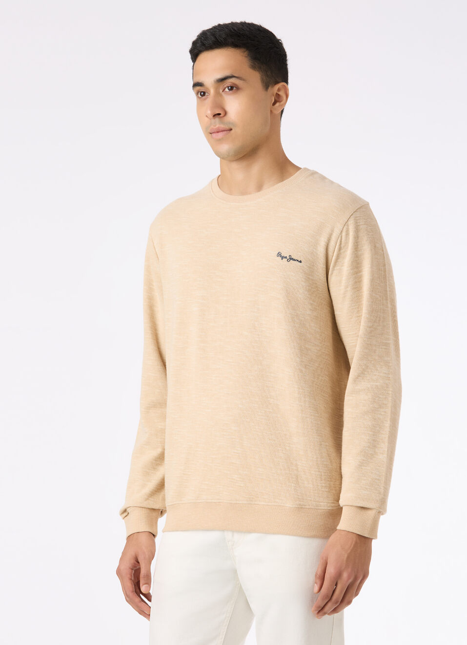 Men Ivory White Textured Crew Neck Sweatshirt, , large image number 3