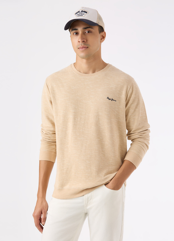 Men Ivory White Textured Crew Neck Sweatshirt