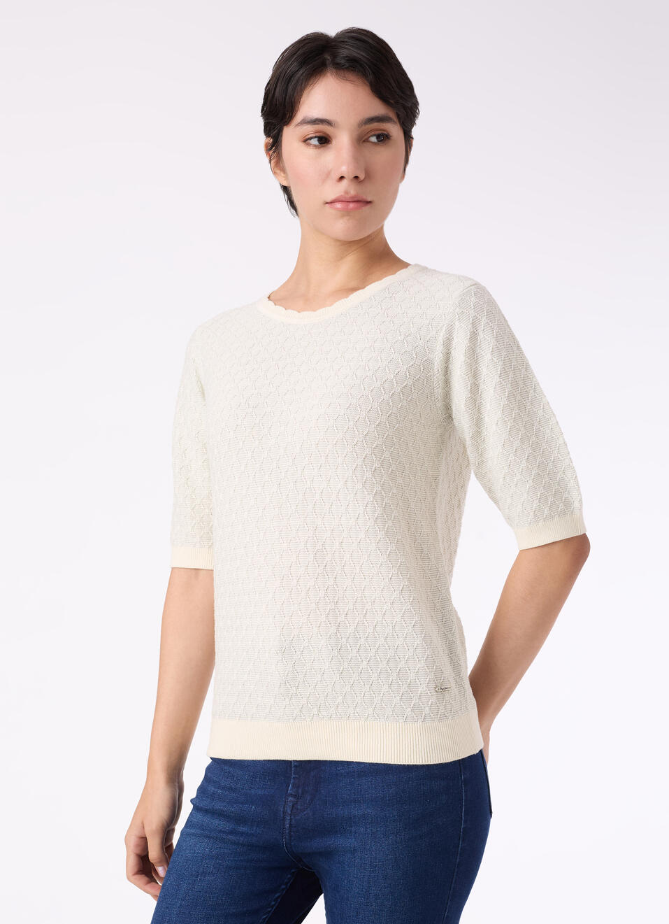 Women Ecru Textured Flat Knit Top, , large image number 3