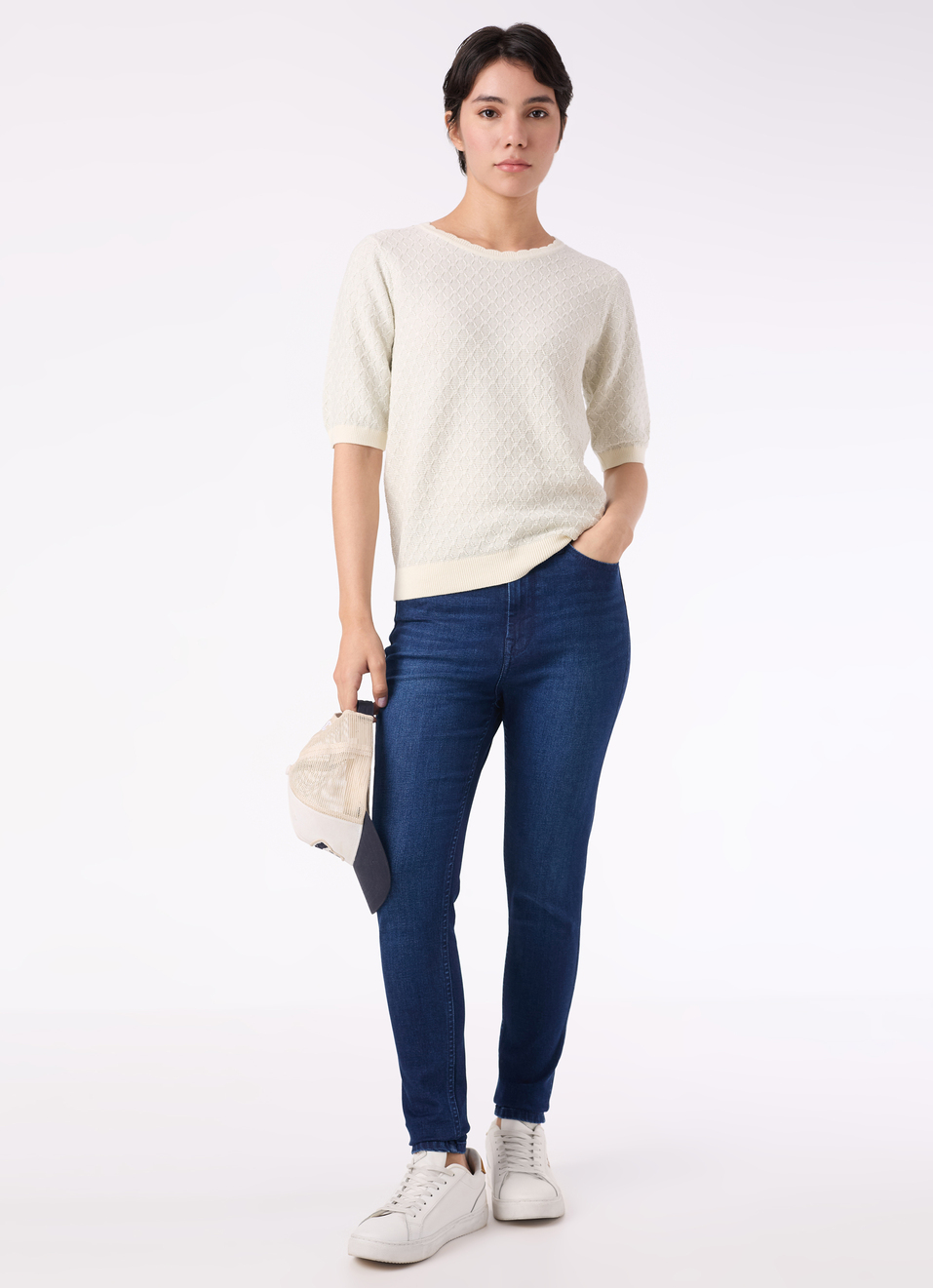 Women Ecru Textured Flat Knit Top, , large image number 5