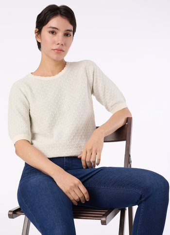 Women Ecru Textured Flat Knit Top