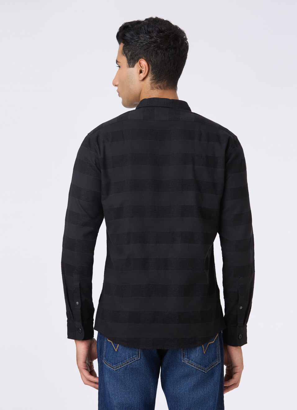 Men Black Stripe Full Sleeve Shirt, , large image number 2