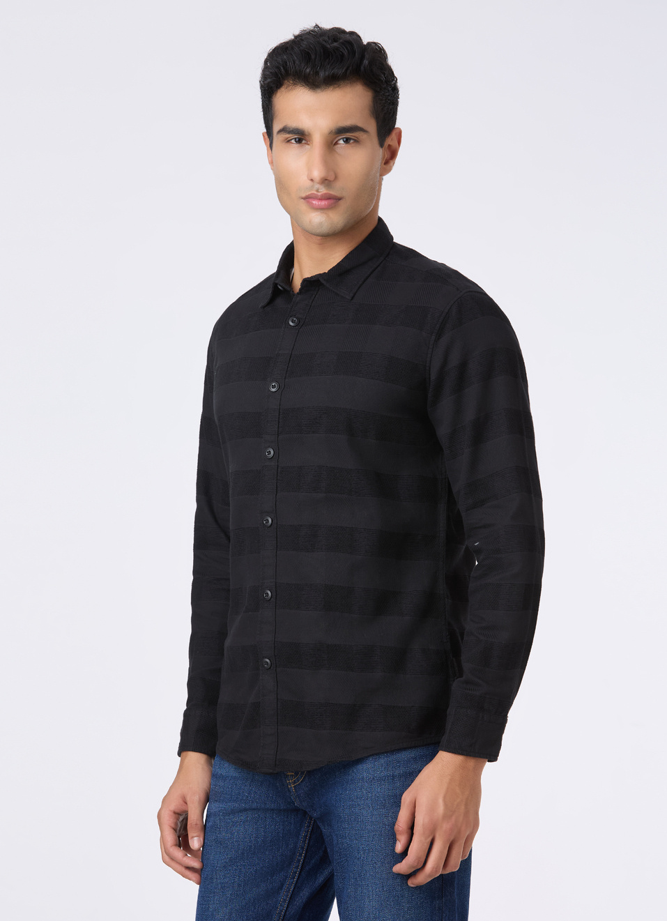 Men Black Stripe Full Sleeve Shirt, , large image number 3