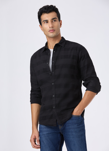 Men Black Stripe Full Sleeve Shirt