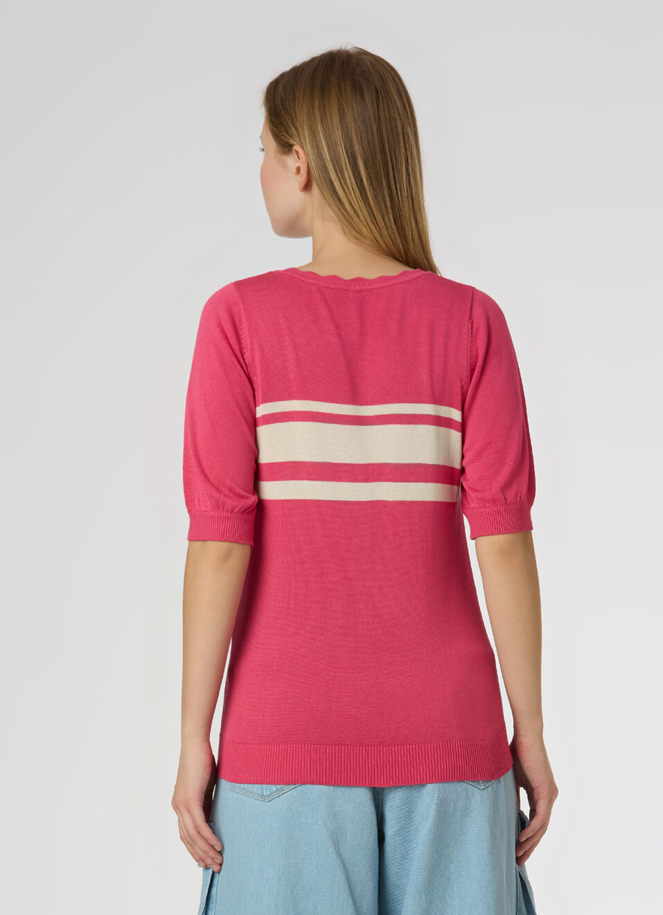 Women Pink Stripe Flat Knit Top, , large image number 2