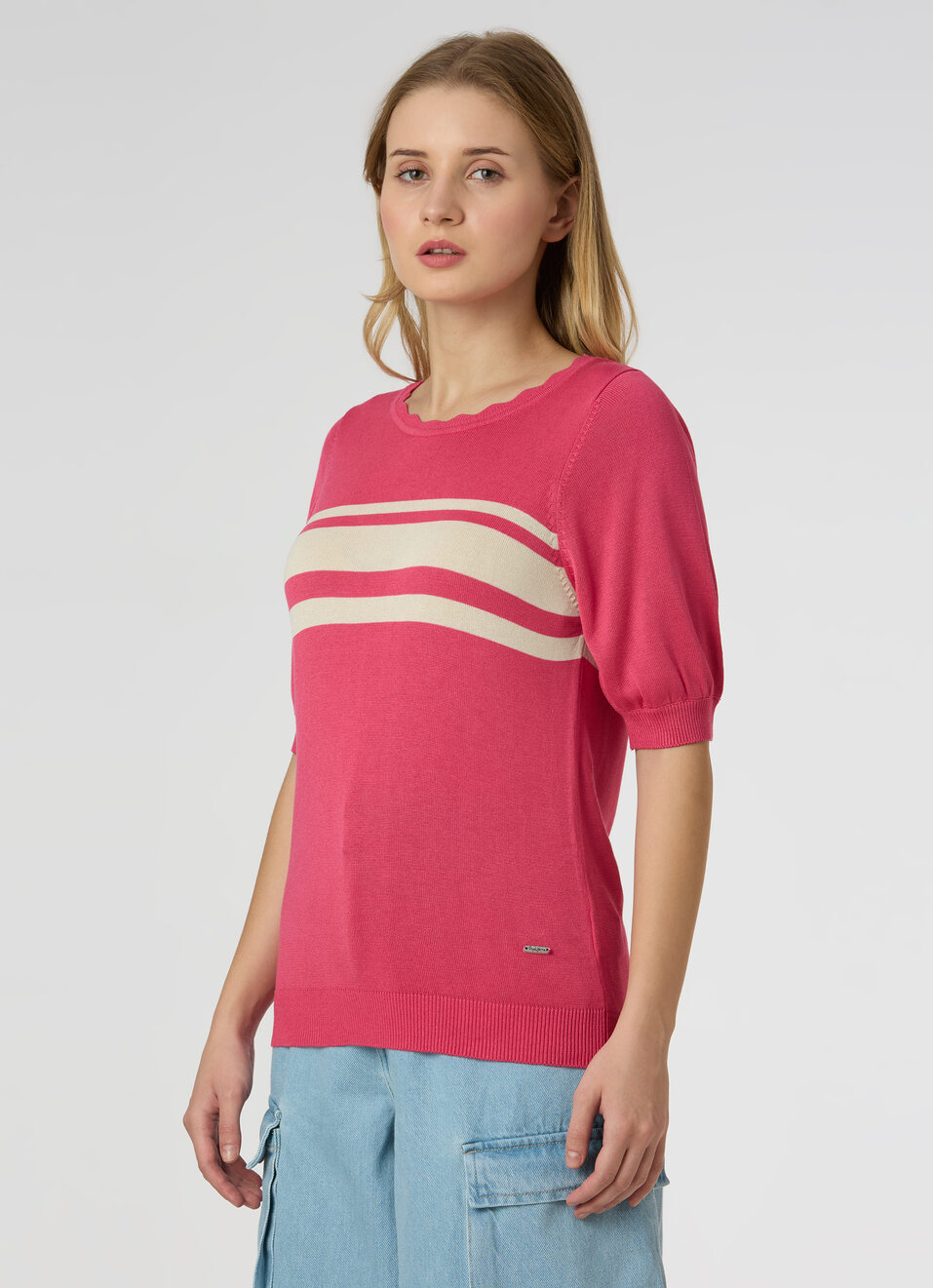 Women Pink Stripe Flat Knit Top, , large image number 3