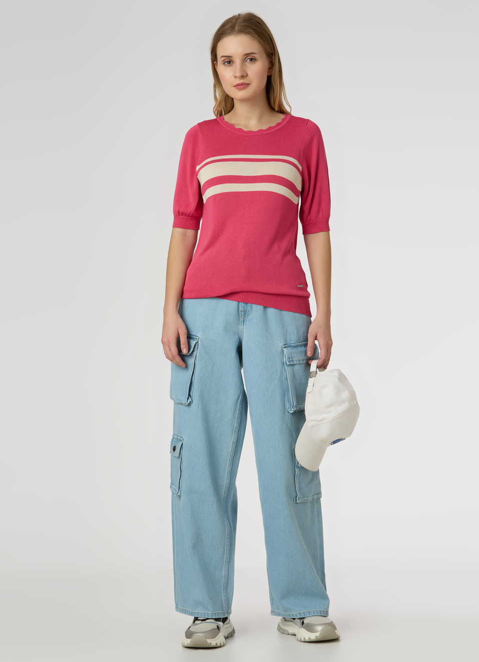 Women Pink Stripe Flat Knit Top, , large image number 5