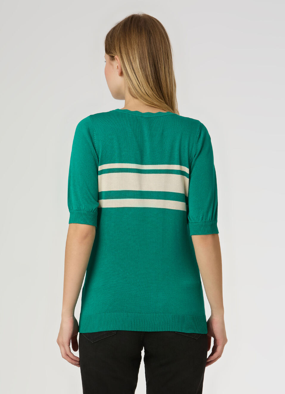 Women Green Stripe Flat Knit Top, , large image number 2