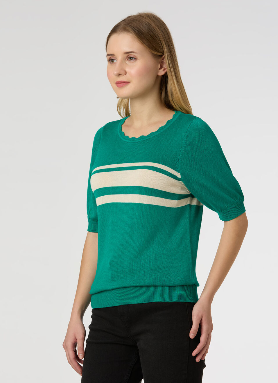 Women Green Stripe Flat Knit Top, , large image number 3