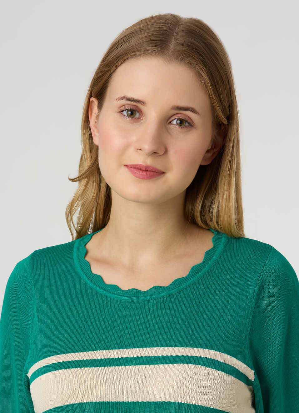 Women Green Stripe Flat Knit Top, , large image number 4