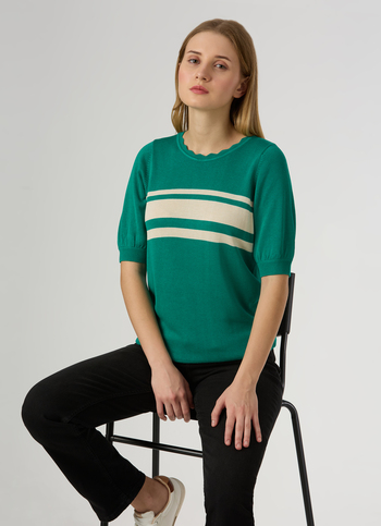 Women Green Stripe Flat Knit Top